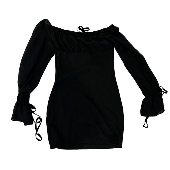 Vintage Forever 21 Off Shoulder Long Sleeve Mini Dress size Small Black Goth - Picture 2 of 5
